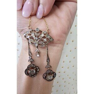 Antique Georgian 18k Yellow Gold Chandelier Rose Cut Diamond AMAZING Necklace